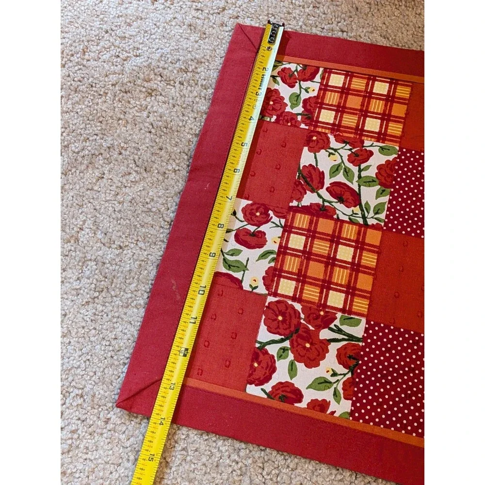Red Patchwork Quilted Placemats Floral Polka Dot Plaid Set Of 8 14